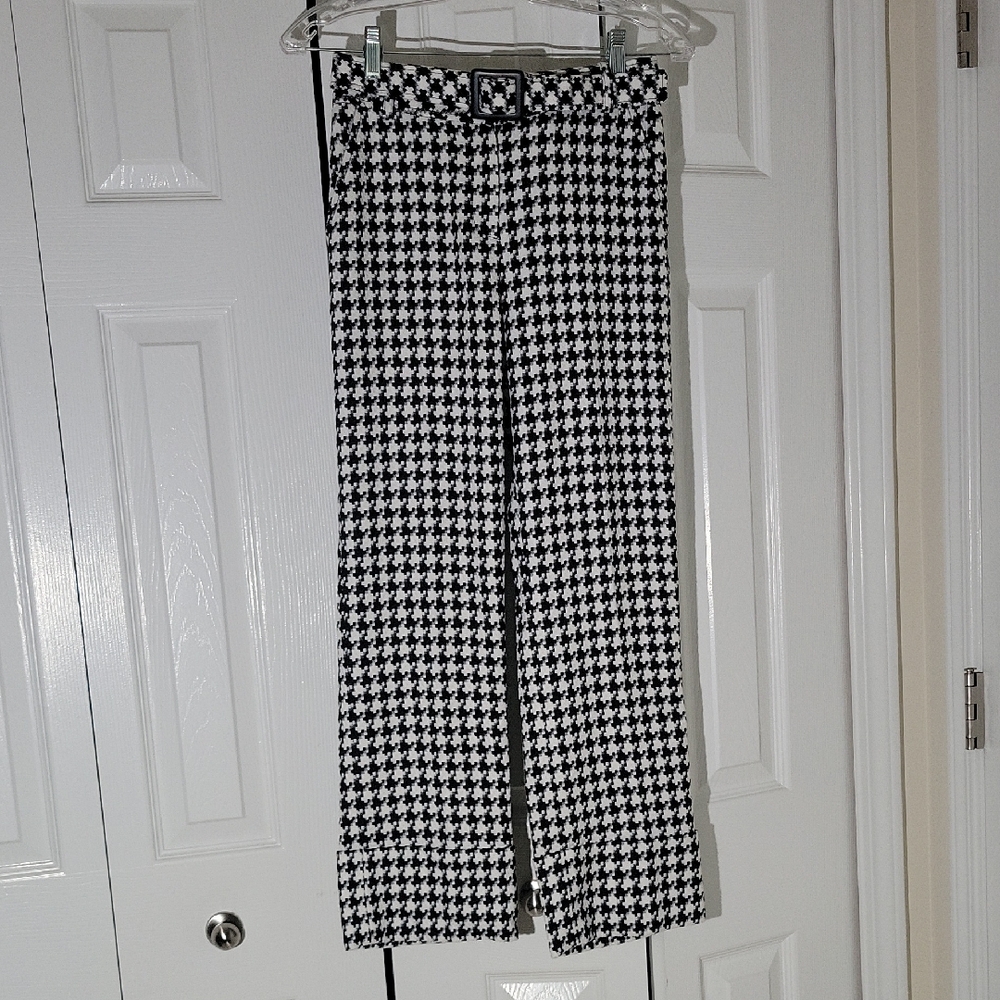 Black and White Houndstooth Wide Leg Pants